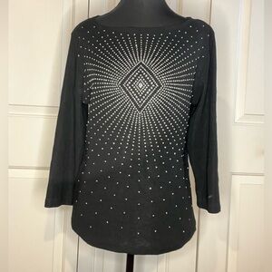 NWT Fashion Bug Sweater with Rhinestone Design, 3/4 Sleeve, Knit, Black, Medium